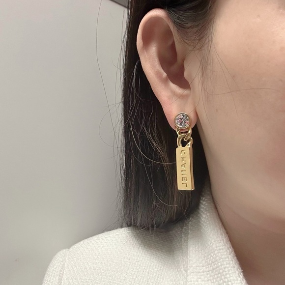 CHANEL Gold Chain Logo Earrings